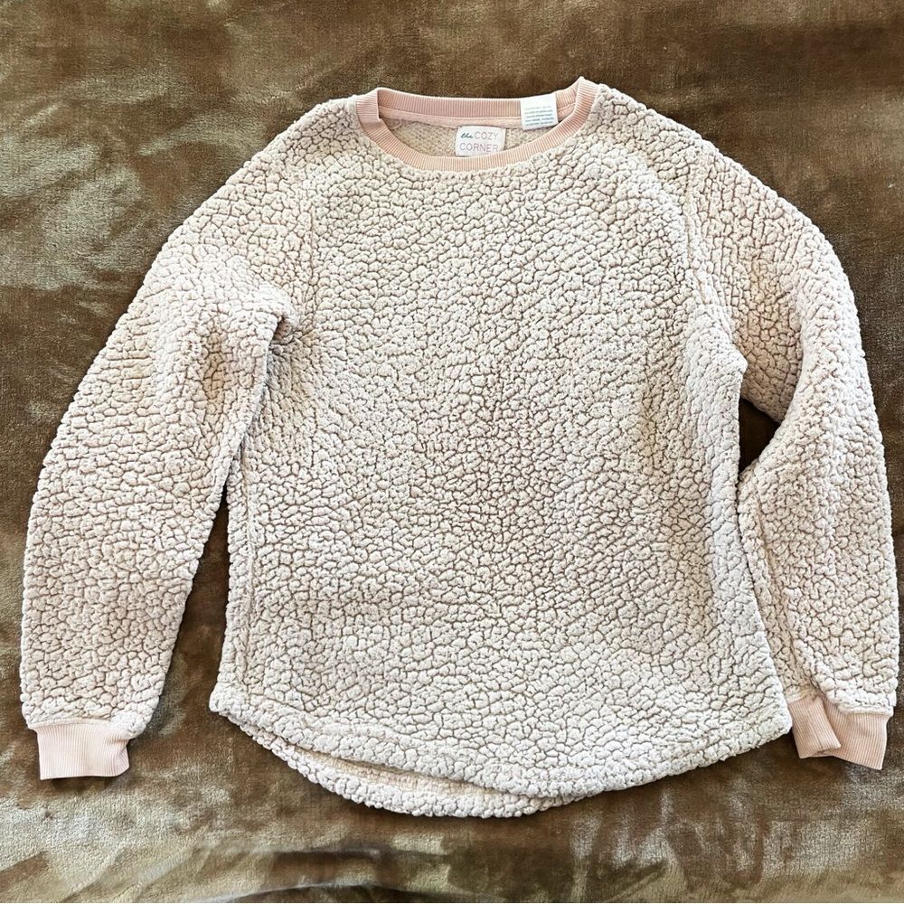 The Cozy Corner Girls Soft Cream Sherpa Flannel Pullover Layering Size M8-10